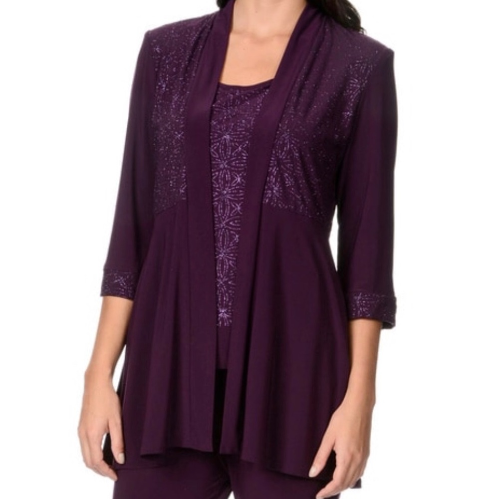 3/4 sleeve Glitter Print Jacket and Top.